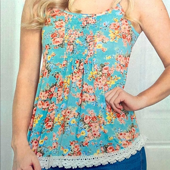 ps kate Tops - Floral Smocked Tank w/ Metal Headband - BRAND NEW